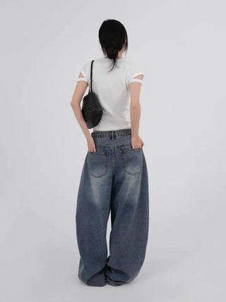 Nepo Mega Balloon Fit Washed Denim Pants