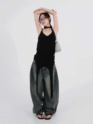 Nepo Mega Balloon Fit Washed Denim Pants