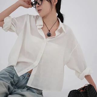 Sebin Basic Linen Crop Shirt