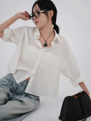 Sebin Basic Linen Crop Shirt