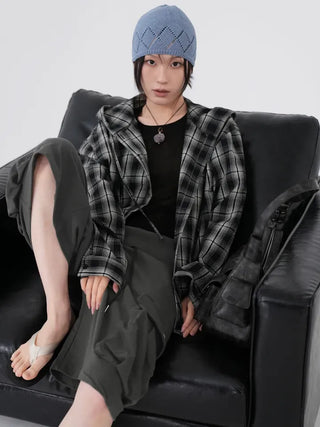 Faye Long Sleeve Check Hoodie