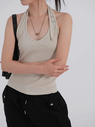 Lauren Button Halterneck Sleeveless