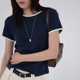 Mapu Color Block Modal Ringer Short Sleeve T-shirt