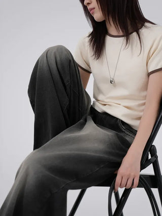 Mapu Color Block Modal Ringer Short Sleeve T-shirt