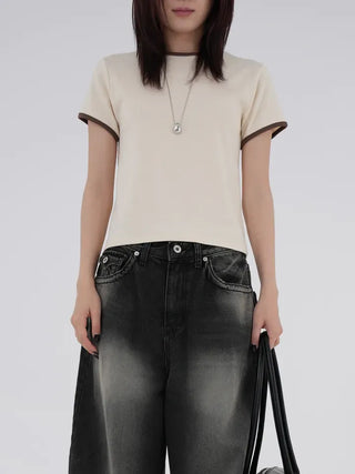 Mapu Color Block Modal Ringer Short Sleeve T-shirt