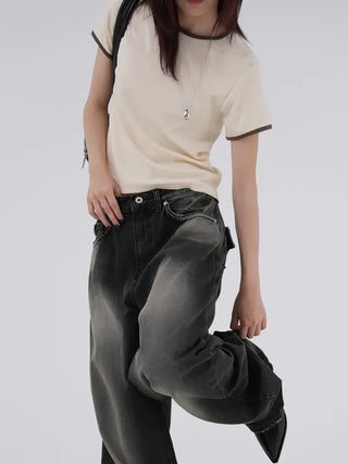 Mapu Color Block Modal Ringer Short Sleeve T-shirt