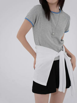 Mapu Color Block Modal Ringer Short Sleeve T-shirt