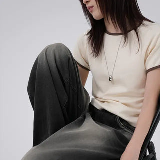 Mapu Color Block Modal Ringer Short Sleeve T-shirt