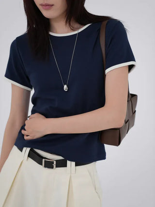 Mapu Color Block Modal Ringer Short Sleeve T-shirt