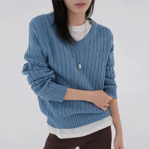 Chino V-Neck Cable Knit