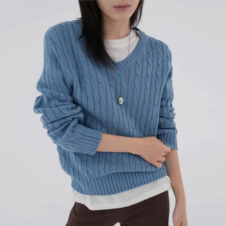 Chino V-Neck Cable Knit