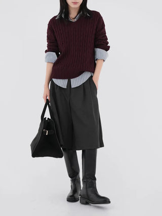 Chino V-Neck Cable Knit