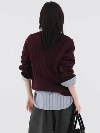 Chino V-Neck Cable Knit