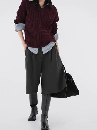 Chino V-Neck Cable Knit