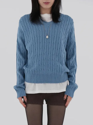 Chino V-Neck Cable Knit