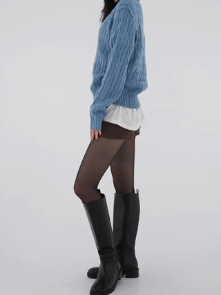 Chino V-Neck Cable Knit