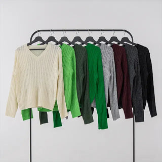 Chino V-Neck Cable Knit