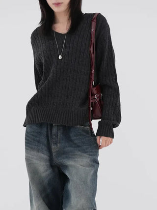 Chino V-Neck Cable Knit
