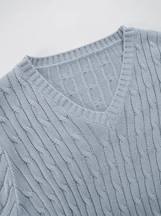 Chino V-Neck Cable Knit