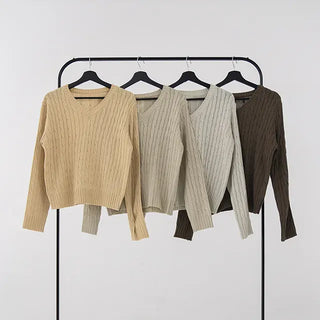 Chino V-Neck Cable Knit