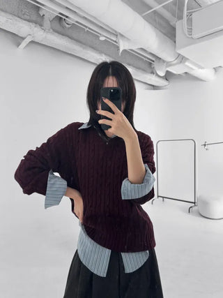 Chino V-Neck Cable Knit