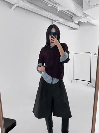 Chino V-Neck Cable Knit