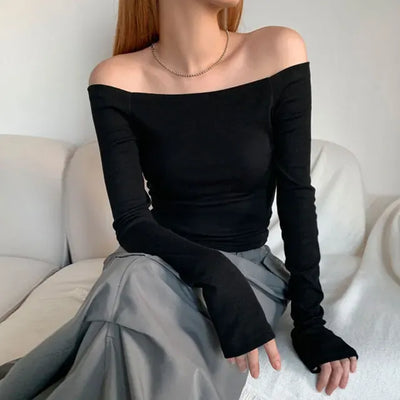 Velo Square Off-Shoulder Long Sleeve Top T-Shirt