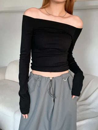 Velo Square Off-Shoulder Long Sleeve Top T-Shirt
