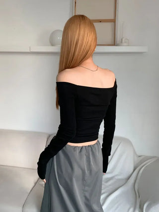 Velo Square Off-Shoulder Long Sleeve Top T-Shirt