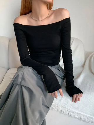 Velo Square Off-Shoulder Long Sleeve Top T-Shirt