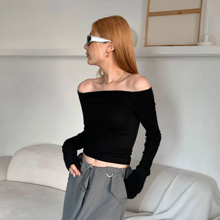 Velo Square Off-Shoulder Long Sleeve Top T-Shirt