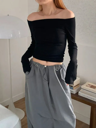 Velo Square Off-Shoulder Long Sleeve Top T-Shirt