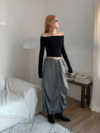 Velo Square Off-Shoulder Long Sleeve Top T-Shirt