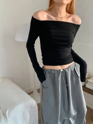 Velo Square Off-Shoulder Long Sleeve Top T-Shirt