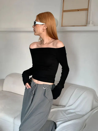 Velo Square Off-Shoulder Long Sleeve Top T-Shirt