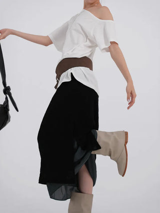 Kuel Boxy Fit Simple One-Shoulder Short Sleeve T-Shirt