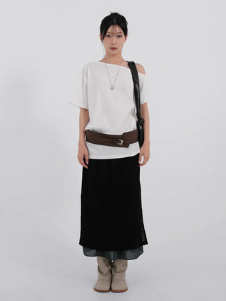 Kuel Boxy Fit Simple One-Shoulder Short Sleeve T-Shirt