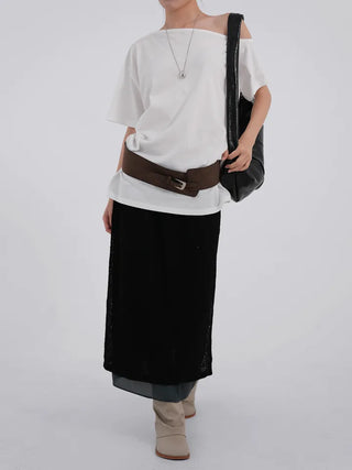 Kuel Boxy Fit Simple One-Shoulder Short Sleeve T-Shirt