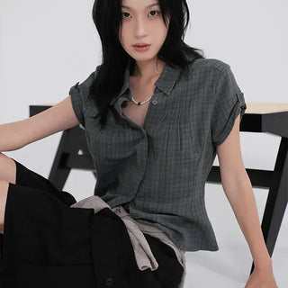 Caro Roll-up Vintage Check Pintuck Shirt