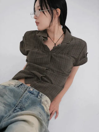 Caro Roll-up Vintage Check Pintuck Shirt