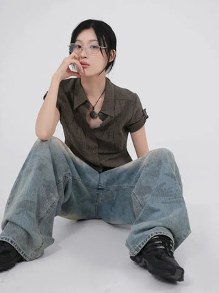 Caro Roll-up Vintage Check Pintuck Shirt