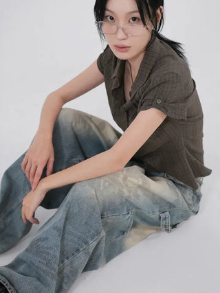 Caro Roll-up Vintage Check Pintuck Shirt