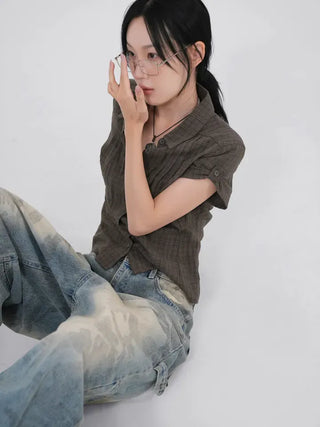 Caro Roll-up Vintage Check Pintuck Shirt