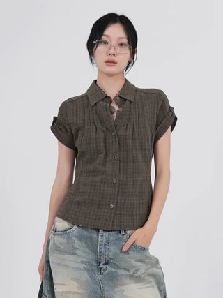 Caro Roll-up Vintage Check Pintuck Shirt