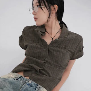 Caro Roll-up Vintage Check Pintuck Shirt
