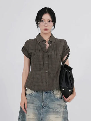 Caro Roll-up Vintage Check Pintuck Shirt