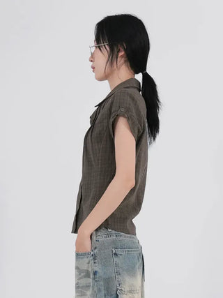 Caro Roll-up Vintage Check Pintuck Shirt
