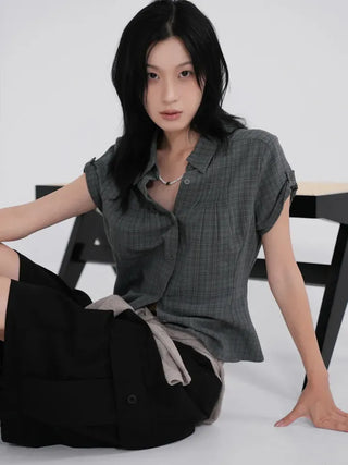 Caro Roll-up Vintage Check Pintuck Shirt