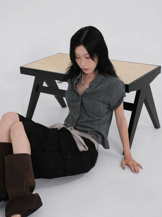 Caro Roll-up Vintage Check Pintuck Shirt