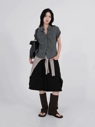 Caro Roll-up Vintage Check Pintuck Shirt
